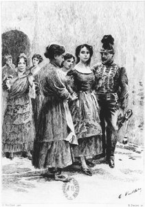Cena de &39;Carmen&39; por Prosper Merimee (1803-70) ilustrada por Eugene Decisy (1866-p.1936)